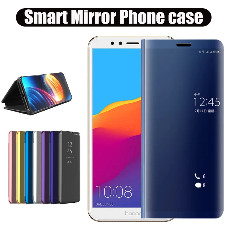 

Coque On Honor7A Flip Case For Huawei Honor 7A Case smart mirror Phone cases honer 7 A A7 5.45 inch UA-L22 DUA L22 360 Cover 6D