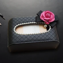 Хрустальная Автомобильная тканевая коробка Камелия Цветок искусственная кожа авто Сумочка для салфеток спинка сиденья подголовник подвесной держатель чехол для автомобиля аксессуары