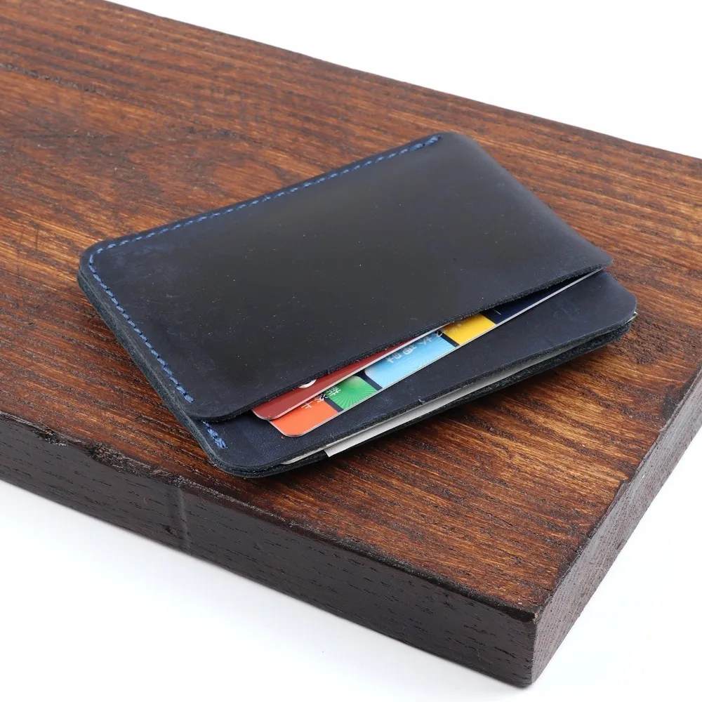 

Moterm 100% Genuine Leather ID Credit Card Holder Blue Crazy Horse Leather Card Case Organizer Mini Men Wallets