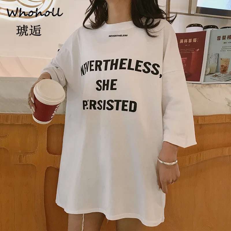 

Whoholl Casual Women Summer Top Short Sleeve Tee Shirt Femme Elegant Lady Letter Print Cotton Tshirt Harajuku Dames T Shirt XXL