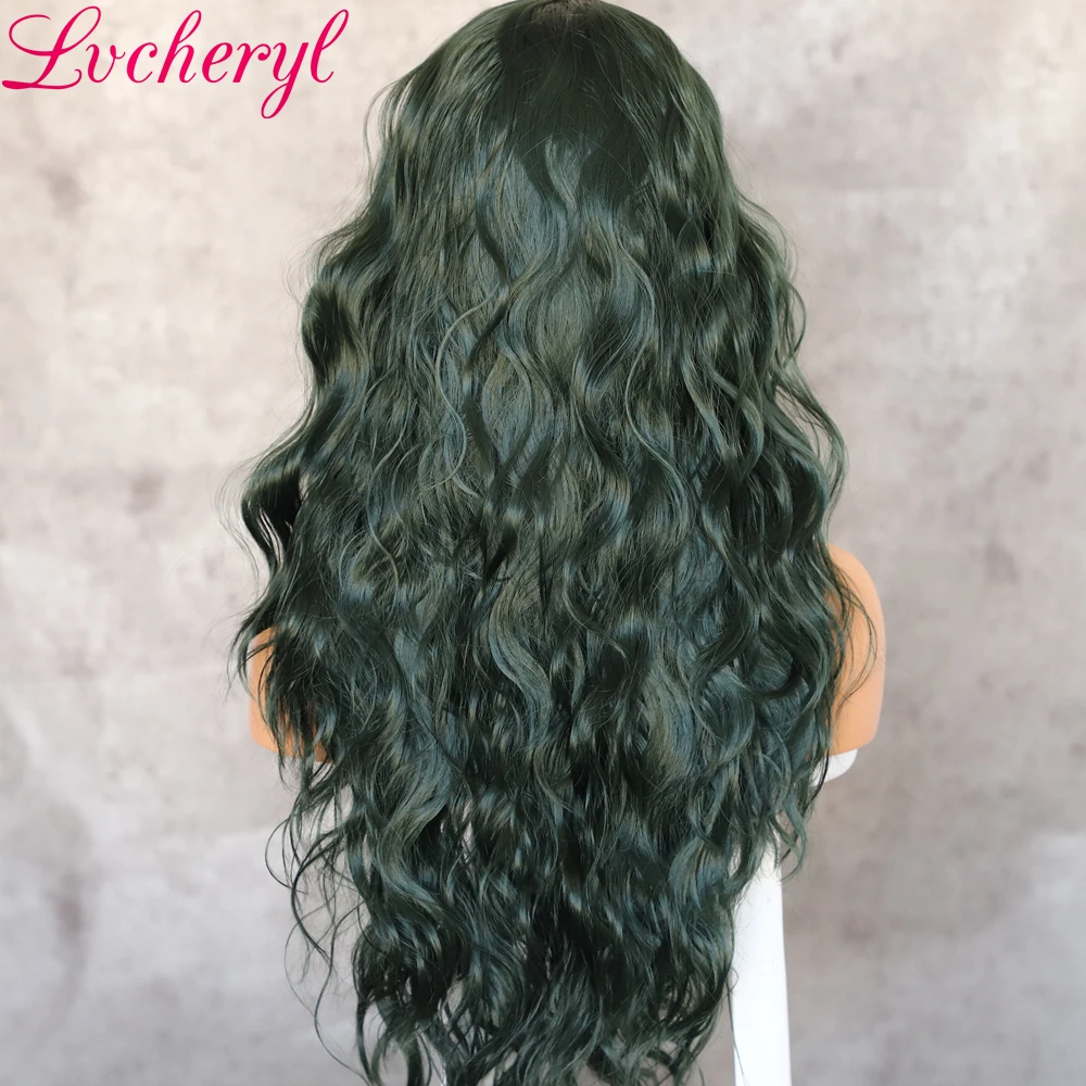 Lvcheryl темно-зеленые синтетические парики для волос натуральные длинные пучки волос влажная волна вечерние парики термостойкие волосы синтетические парики на шнурках