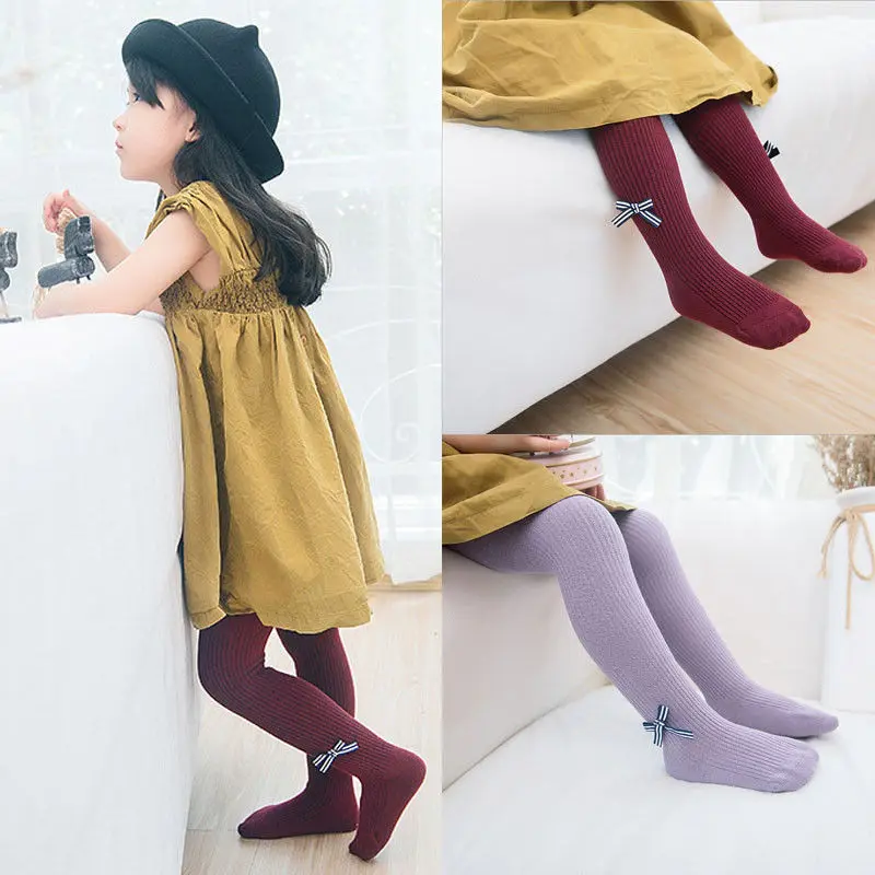 Baby Kid Girls Bowknot Solid Tights Toddler Cotton Tights Hosiery Pantyhose Stockings in Tights