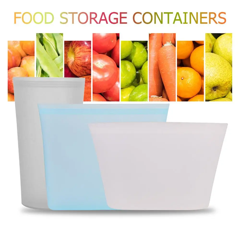 

3PPCS Silicone Food Storage Containers Zip Top Leakproof Fresh Bowl Reusable Stand Up Zips Shut Bag Fruit Vegetable Sealed Cup