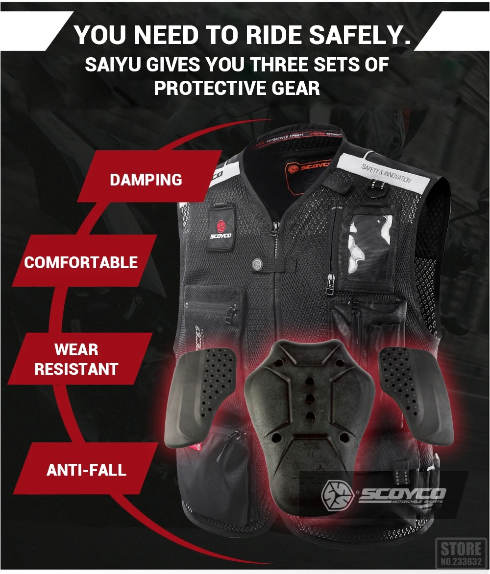 SCOYCO мотоциклетная куртка защитная Экипировка Chaqueta Moto куртка Светоотражающая летняя мотокроссная бездорожье гоночный жилет с защитой