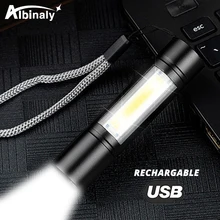 Mini lampe de poche USB Rechargeable, 3 modes d'éclairage COB + XPE LED, étanche, Portable, utilisée pour le camping, le cyclisme, le travail, etc
