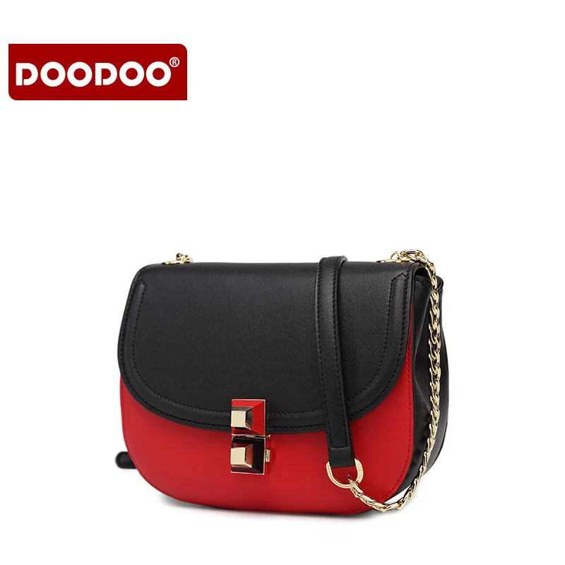 DOODOO 2017 messenger crossbody shoulder sling bag lock chains PU