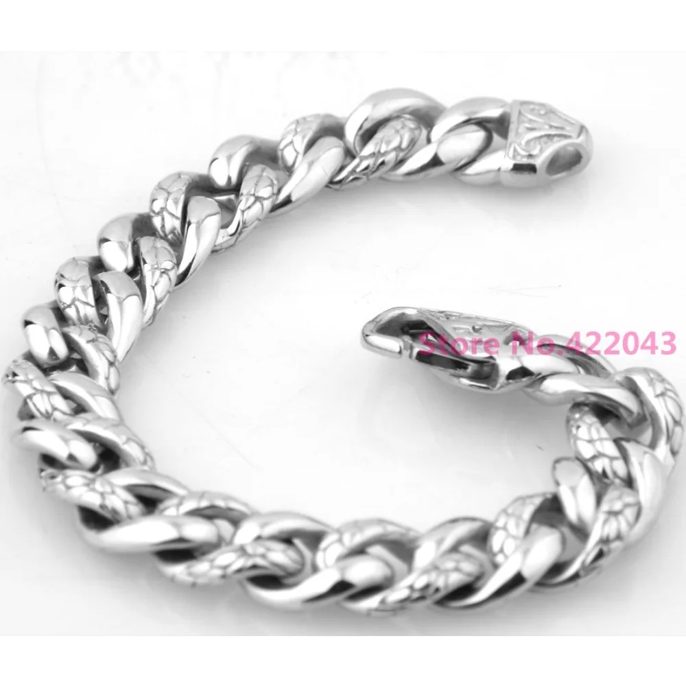 

New Arrival 13mm 100% 316L Stainless Steel bracelet Silver Color Curb Cuban Link Chain Mens Boys Fashion Bangles Bracelet 8.66"