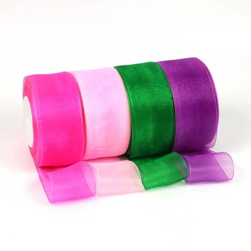 

Hot Sale (45meters/Roll) 2'' 5cm Transparent Organza Ribbon Wedding Party Christmas Decoration Weaving DIY Gift Box Packing Belt