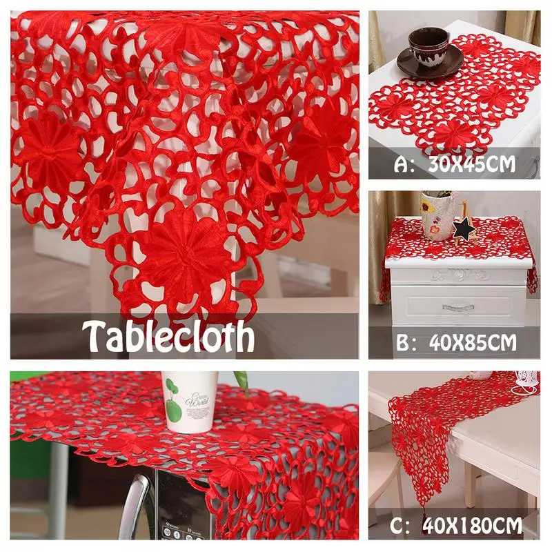 

Rectangle Felt Table Runners Modern Hollow Out Table Runner Home Decoration TV Cabinet Table Runners Red for Wedding Decorations