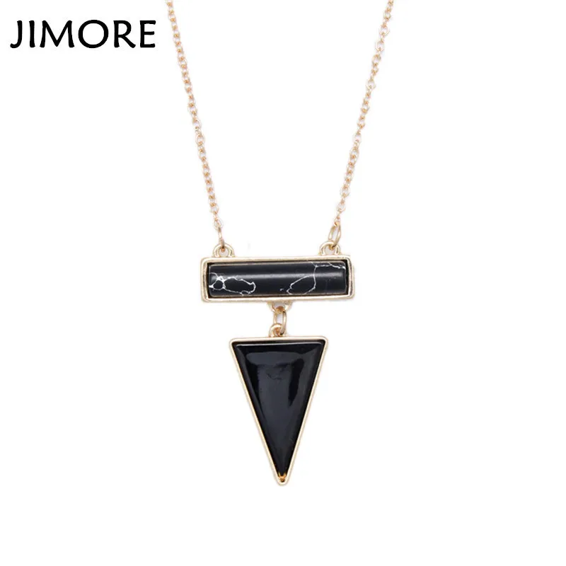 [JIMORE] Geometric Triangle Stone Necklaces Pendants Women Black White Natural Pendant Long Chain Necklace Jewelry ANN1239 | Украшения и