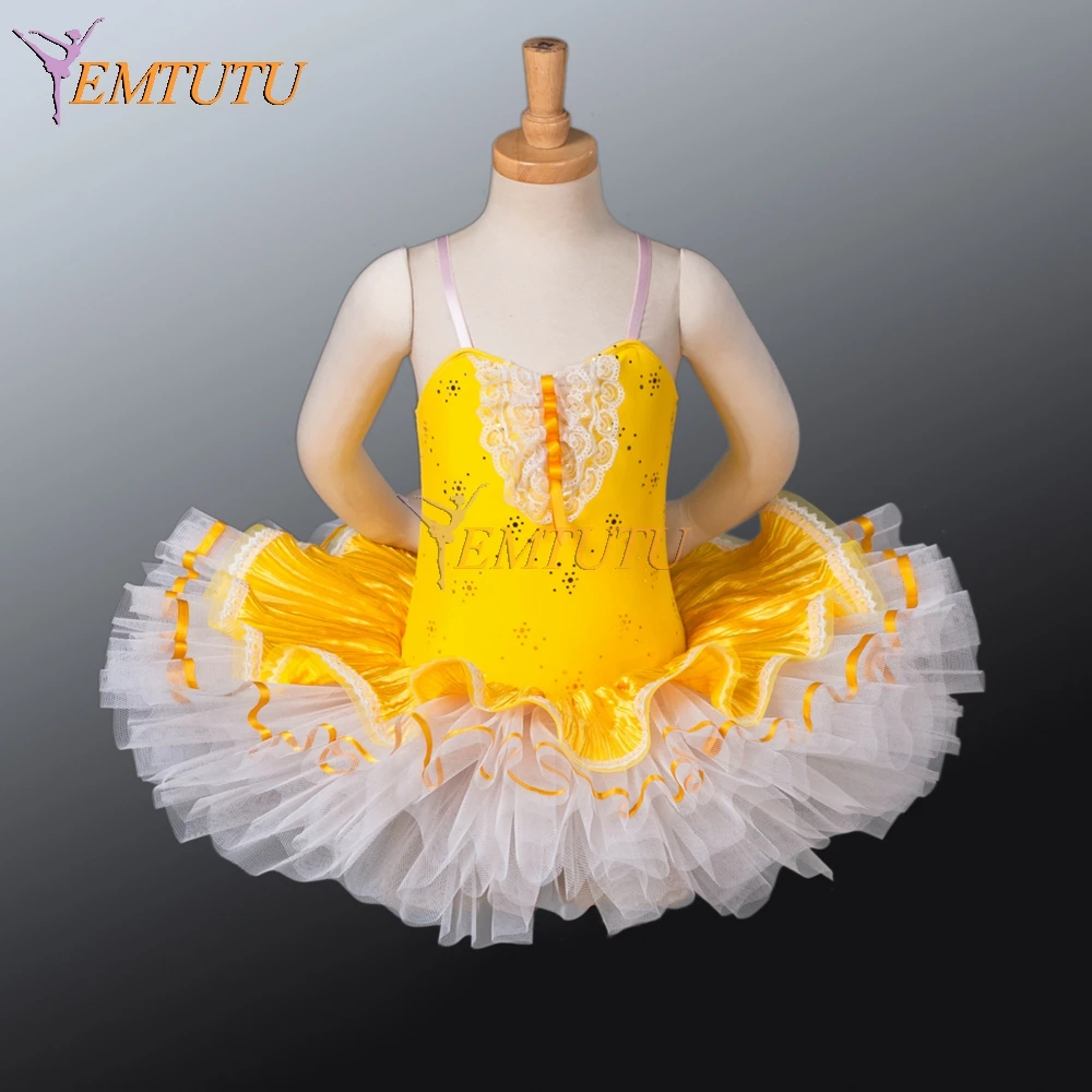 Children Performance Ballet Tutu for Girls Yellow Ballet leotard with tulle Tutu skirt Ballet