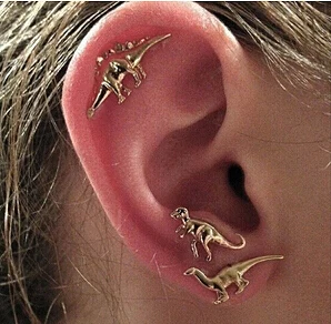 

YP0872 Fashion Dinosaur Small Earrings Cute Lovely Distinctive Silver and Gold Jewelry
