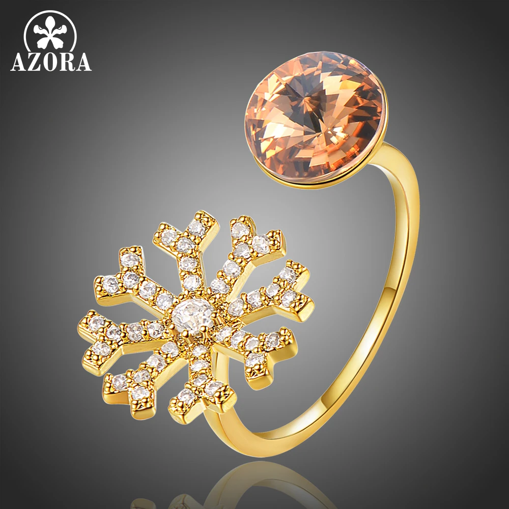 

AZORA Open Ring Champagne Austrian Crystal and Sparkly Cubic Zirconia Snowflake Adjustable Finger Rings for Women Gift TR0231