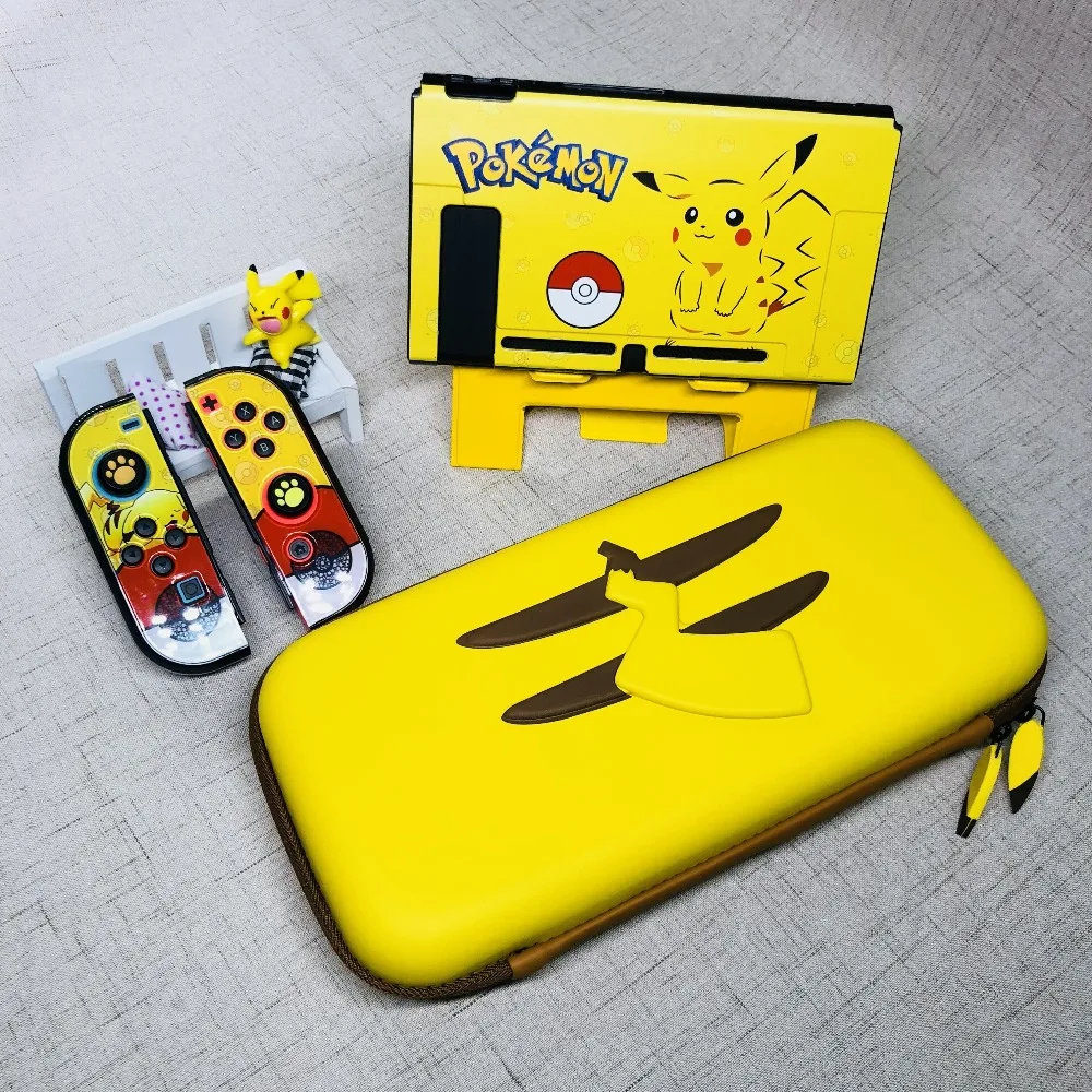 Силиконовый чехол Pikachus Eevee Joycon Thumstick Grips cap для Nintendo switch NS Console, Жесткий Чехол для хранения+ папка-подставка