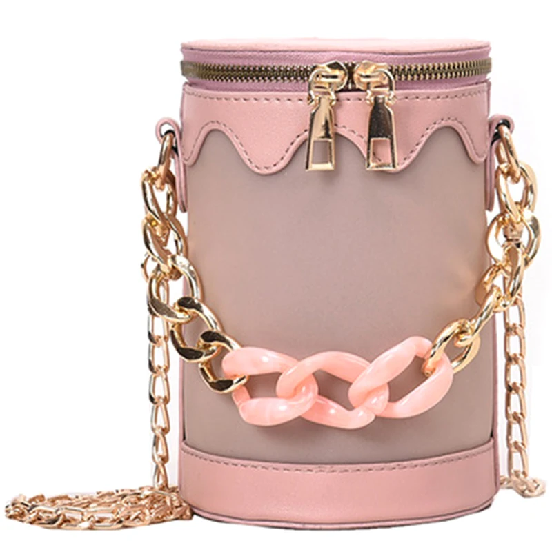 

NEW-Women'S Bucket Summer Handbag New Korean Fashion Chain Small Round Bag Stitching Shoulder Messenger Bag