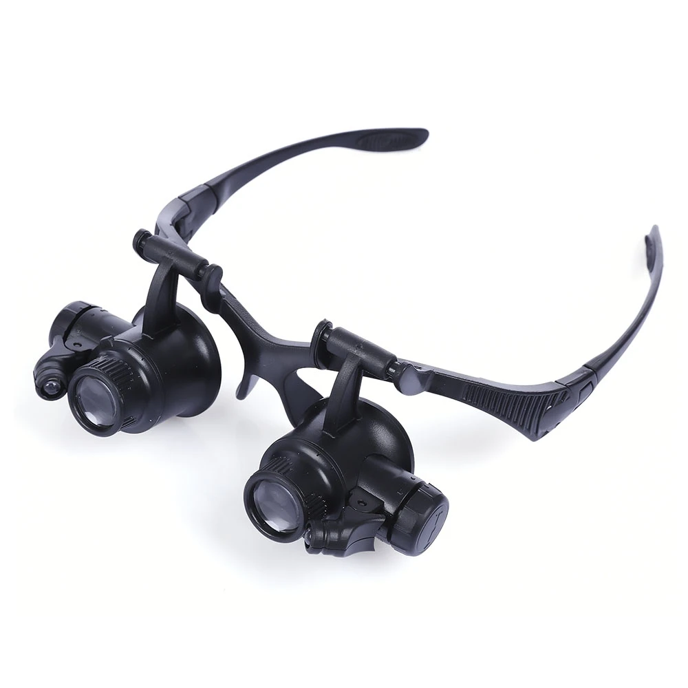 10X 15X 20X 25X Double Magnifying Glass Loupe Lens Jeweler Watch Repair With 2 LED Magnifier Light Eyewear Microscope | Инструменты