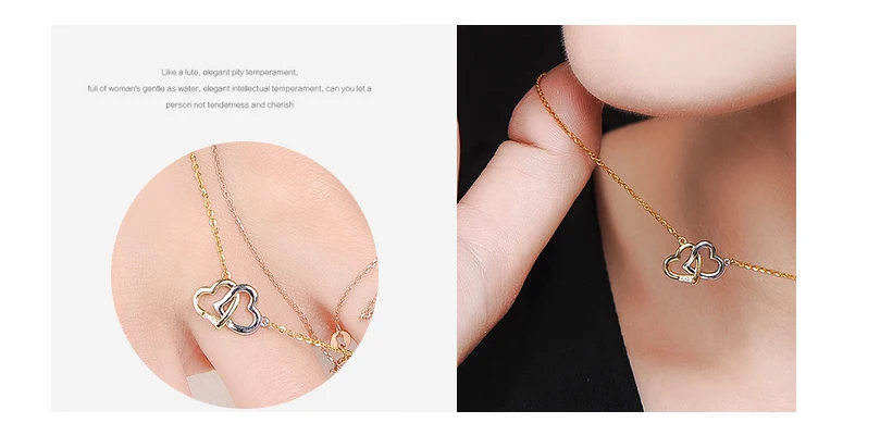 18K Gold Diamond Necklace Pendant Love Heart Lock Chain charm Gift Rose real natural pure women girl lover couple wedding party