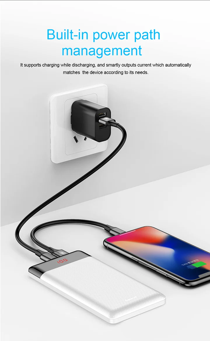 Baseus 10000mAh power Bank Mini для Xiaomi samsung iPhone huawei Dual USB внешний аккумулятор портативное зарядное устройство power Bank