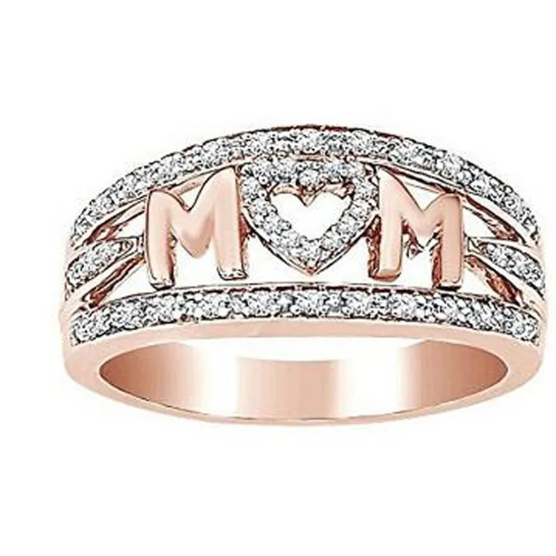 Кольцо с кристаллами в виде сердца для женщин, ювелирное изделие, серебряное кольцо цвета розового золота, кольцо на палец для мамы, винтажные кольца для женщин, подарок на день матери - Цвет основного камня: rose gold