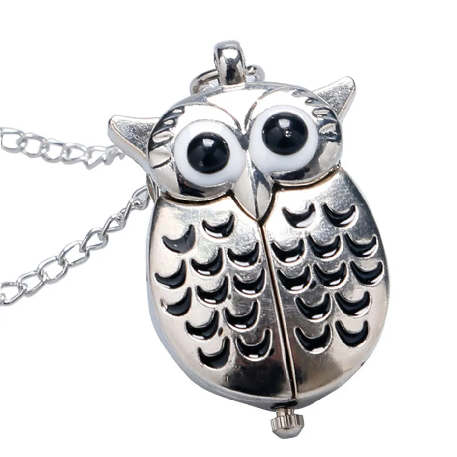 Simple Creative Silver Owl Quartz Watch Pendant Fashion Women Gift Retro Necklace Pocket Watch Vintage Lady Analog Clock (12)