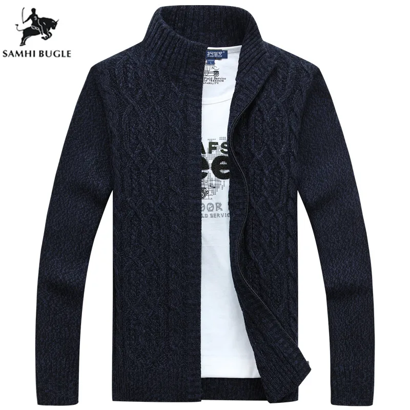 Man Sweater Casual Men cardigan thick cashmere sweater outerwear winter Brand Gray Blue