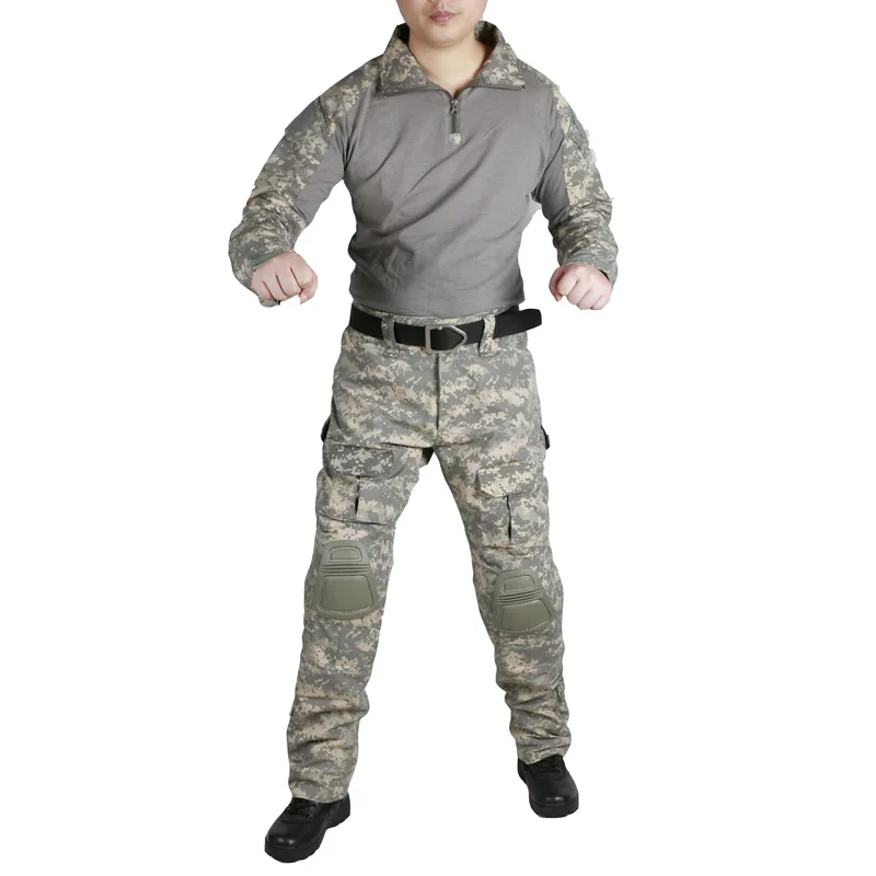 Армия Военная униформа, камуфляж тактический бой костюм для игры в страйкболл, войнушки Костюмы охоты одежда рубашка + брюки наколенники