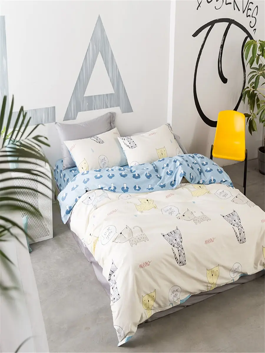 

4Pcs Bedding Set Adorable Cartoon Animal Pattern Modern Style Duvet Covers Set