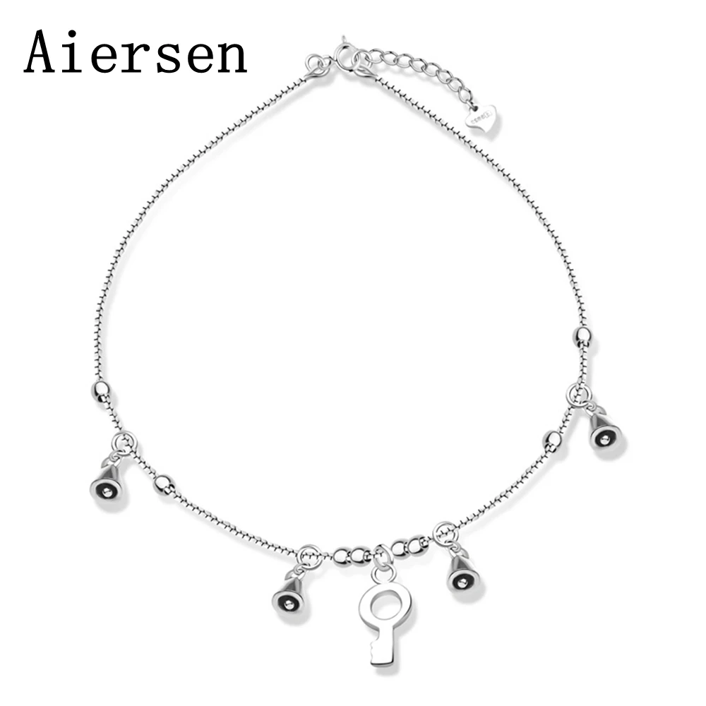 

Aiersen Key Bell Pure Silver S925 Chain Anckle Women Handmade Leg Bracelet Trendy Anklets Fine Jewelry Tobillera Plata 925