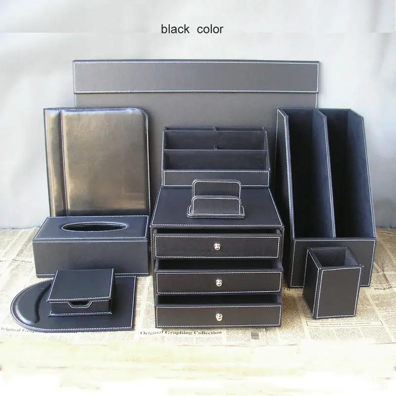 10pcs Set Leather Business Office Desk Organization Set Writing