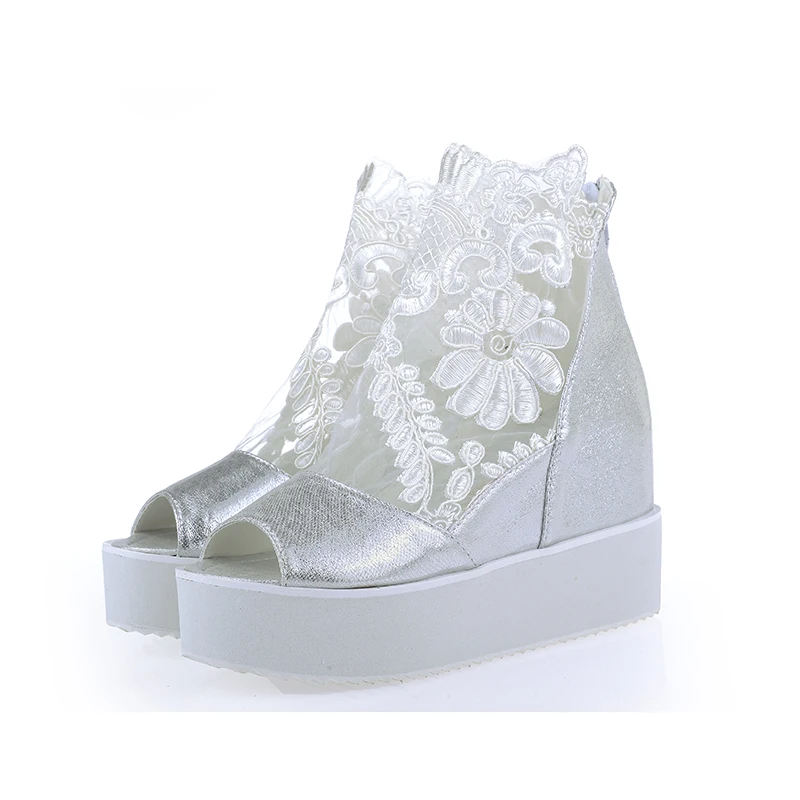 

2016 Popular Women Sandals Concise  Platform Pumps Flowers White Silver High-quality Shoes Woman US Size 5-8.5