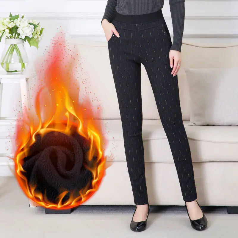 Утолщенные теплые бархатные женские брюки Панталон Femme высокие эластичные тонкие офисные повседневные брюки плюс размер уличная Q1039