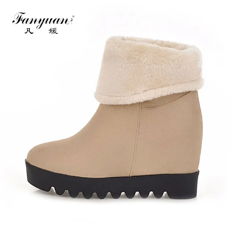 

fanyuan Women Casual Shoes Winter Platform Wedge Ankle Boots Height Increasing Flock Shoes Keep Warm Fur Snow Boots