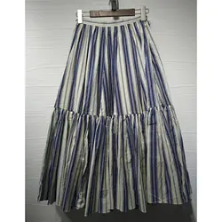 2019 весна лето повседневная юбка высокое качество хлопок женская полоса плиссированные шить средней длины юбка свободного кроя юбка