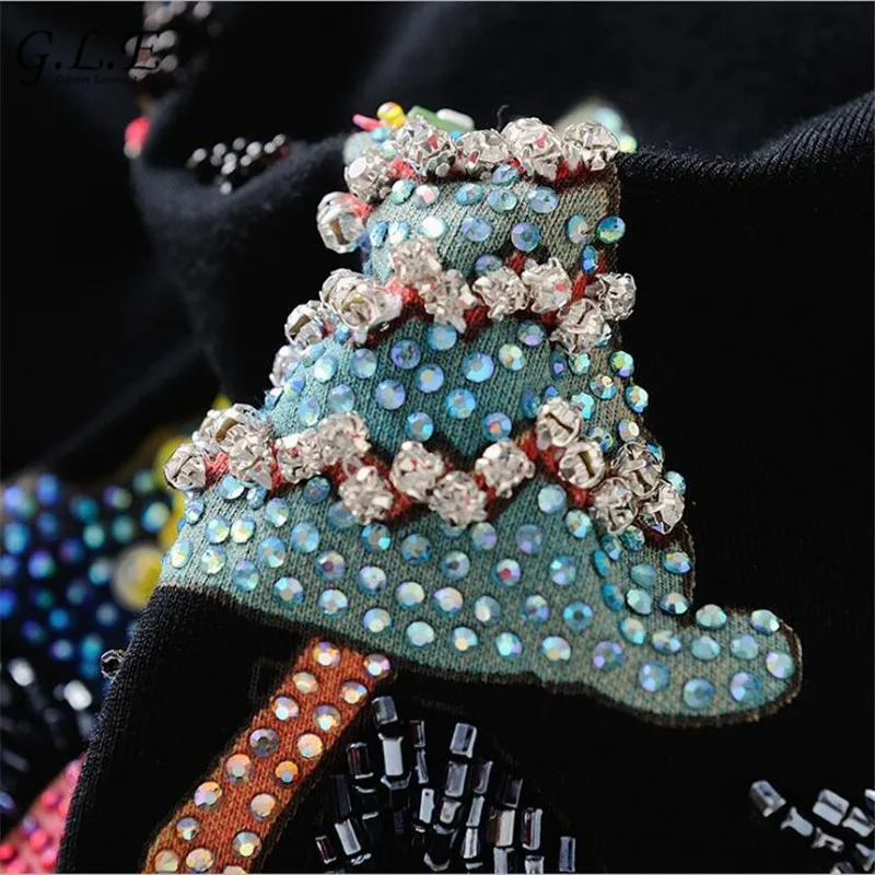 2018 Summer Women's Cotton T-shirt Four Cats Diamond Sequins handmade beaded Slim Tshirt Female Tops Casual woman t shirt Tops