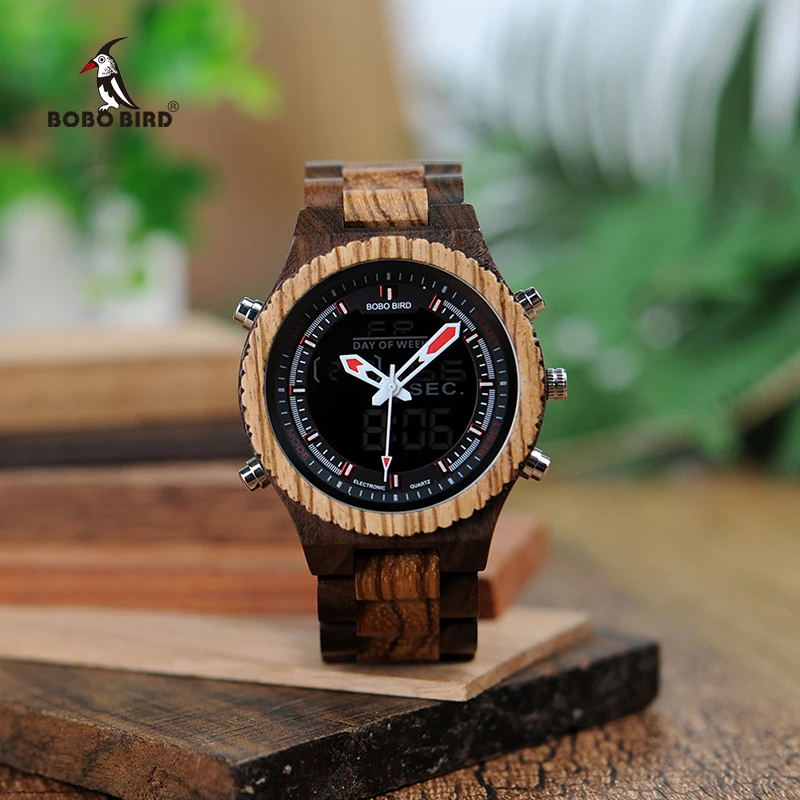 BOBO BIRD Luxury Men Multinational Digital Wood Wrist Watches Night