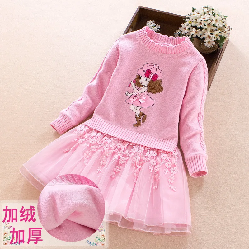 

Little Girls Clothing Winter Girl Pure Cotton Sweater Dress Kids Sweater Turtleneck Thickening Warm Wool Kids Cardigan Girls