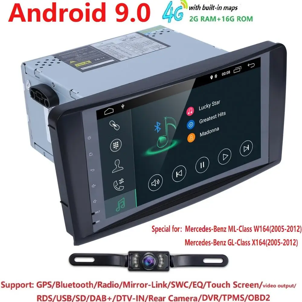 9 дюймов 1024*600 четырехъядерный Android 9 автомобиль NODVD gps для Mercedes Benz ML W164/GL X164 ML350 ML320 ML280 GL350 GL450 2005-2012 2 грамма