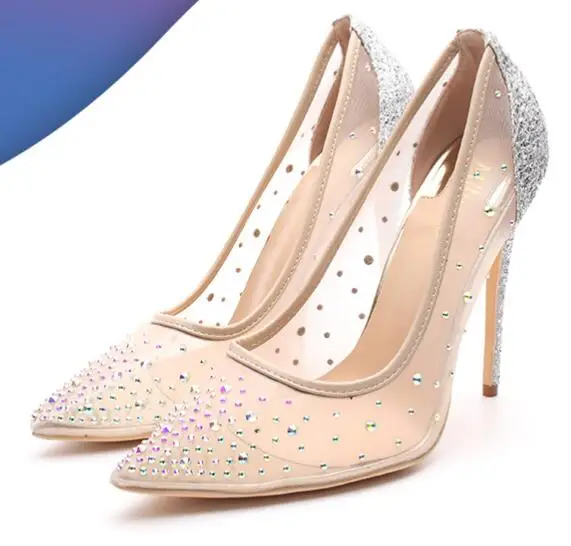 

Craylorvans Rhinestone High Heels Women Pointed Toe Heels Crystal bling Silver Shoes high heels pumps 10cm Party Wedding shoes