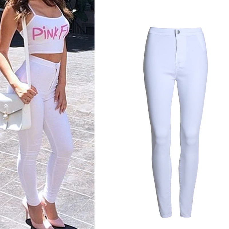 Di modo Sottile Dei Jeans Delle Donne Femme Femmina 2019 Dei Jeans Bianchi  Con Vita Alta Jeans Stretti delle Donne di Colore Della Caramella Nuovi  Pantaloni delle donne Pantaloni|trouser shorts for women|trousers