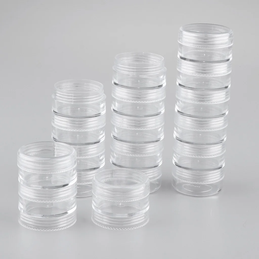 MagiDeal 6 Tiers Empty Stackable Jar 18 Clear Round Containers w/ Screw Lids Multi-Use Storage Container To Storage Eyelash
