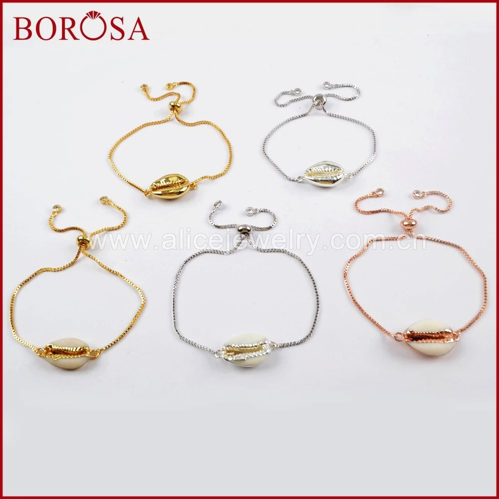 Регулируемые браслеты BOROSA из натуральной раковины Cowrie модные бриллиантовые