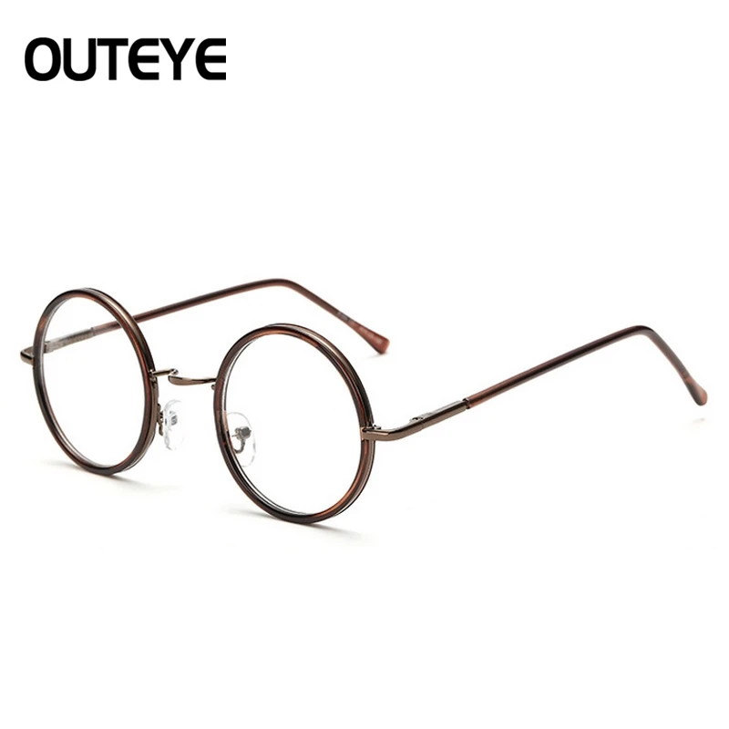 Outeye классические ретро очки с прозрачными линзами, оправа для ботана, модные брендовые Дизайнерские мужские и женские очки, винтажные круглые металлические очки - Цвет оправы: 05