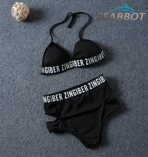  SEABBOT Women Swimsuits With Sexy White Printed Letters Bikini Set Swimwear High Waist Push Up Beach Bathing Suit 