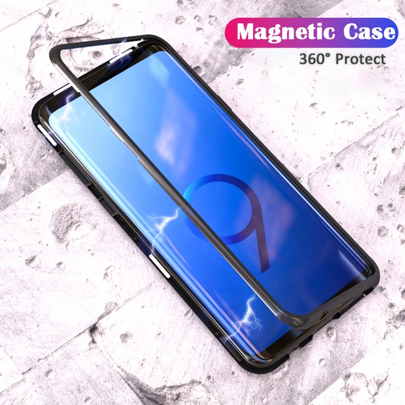 

GerTong Magnetic Adsorption Phone Case For Samsung Galaxy S9 S8 Plus Note 9 8 Metal Magnet Screen Protector Tempered Glass Cover