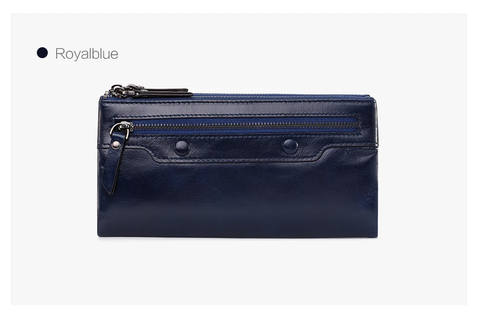 Jamarna Women Wallets Wallet Female Leather Natural Double Zipper Wallet Women Red Coin Purse Card Holder Oil Wax               1_14