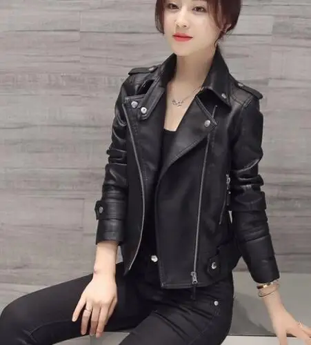 2018 New Design Spring Autumn PU Leather Jacket Faux Soft Leather Coat  2