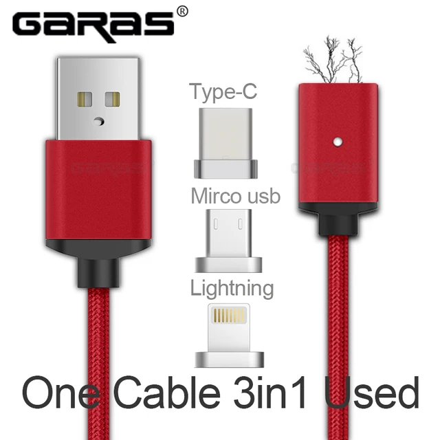 USB Type C/Micro USB/Lightning 3IN1 Magnetic Cable USB C