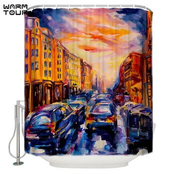 

WARMTOUR Shower Curtain Art Retro Oil Painting Waterproof Shower Curtain Bathroom Decor