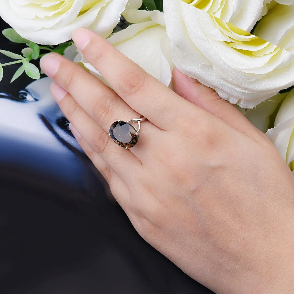 Hutang 9.45ct Драгоценный Камень Обручальное кольцо Твердые 925 пробы серебряные кольца натуральный дымчатый кварц изящные элегантные ювелирные изделия для женщин подарок