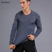 SexeMara мужская с длинным рукавом спортивная рубашка для бега футбол тренировочная Футболка спортивная одежда фитнес колготки
